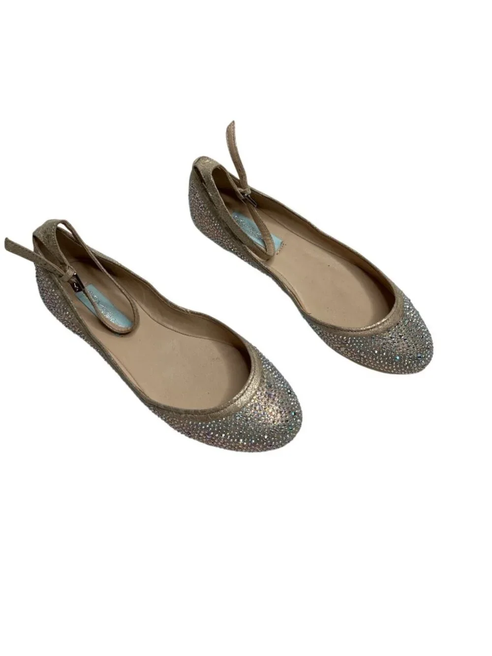 Betsey Johnson Joy Gold Rhinestone Flats Ankle Strap girls Size 5